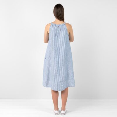 CARMEN Dress blue striped 12 Blue striped linen dress
