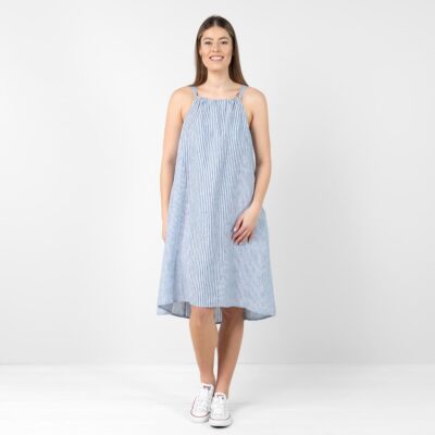 CARMEN Dress blue striped 8 Blue striped linen dress, A-line silhouette