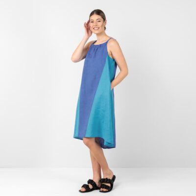 CARMEN Dress blue 9 Blue linen dress, two tone design