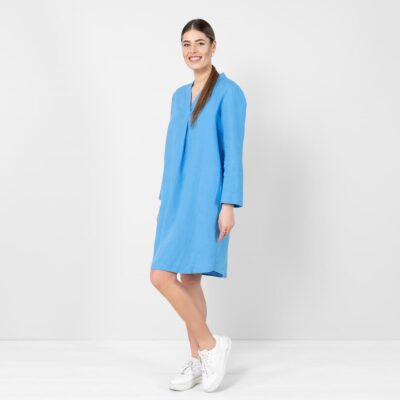 MARA Dress light blue 10 Light blue linen dress, long sleeves