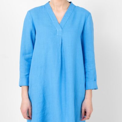 MARA Dress light blue 9 Light blue linen dress, v-neckline