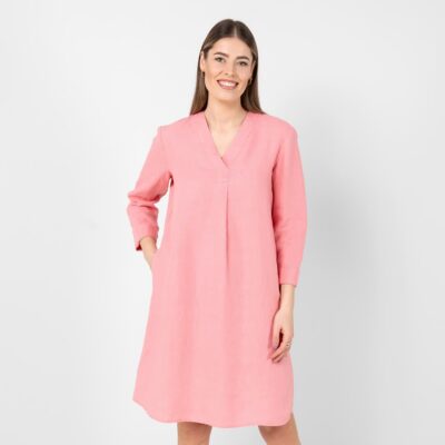 MARA Dress pink 8 Light pink linen dress, long sleeves