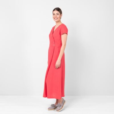 LAUREN Dress red 10 Red linen dress maxi length