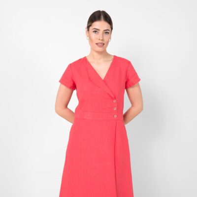 LAUREN Dress red 8 Red linen dress, 100% linen