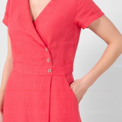 LAUREN Dress red 11 Red linen dress, with pockets