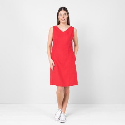 TUSCANY Dress red 8 Red linen dress, knee length