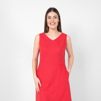 TUSCANY Dress red 9 Red linen dress, zipper closure