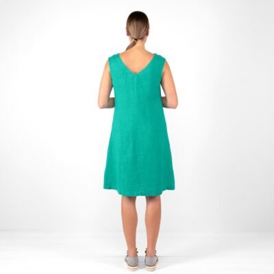 LUKA Dress bright green 10 green turquoise linen dress, backside