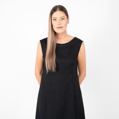 LUKA Dress black 10 linen black dress rounded neck