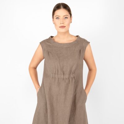 VIKI Dress brown 9 linen brown dress, 2 pockets