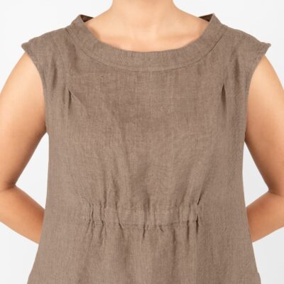 VIKI Dress brown 10 linen brown dress, elastic on front