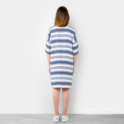 Striped linen dress, 3/4 length sleeves - back side