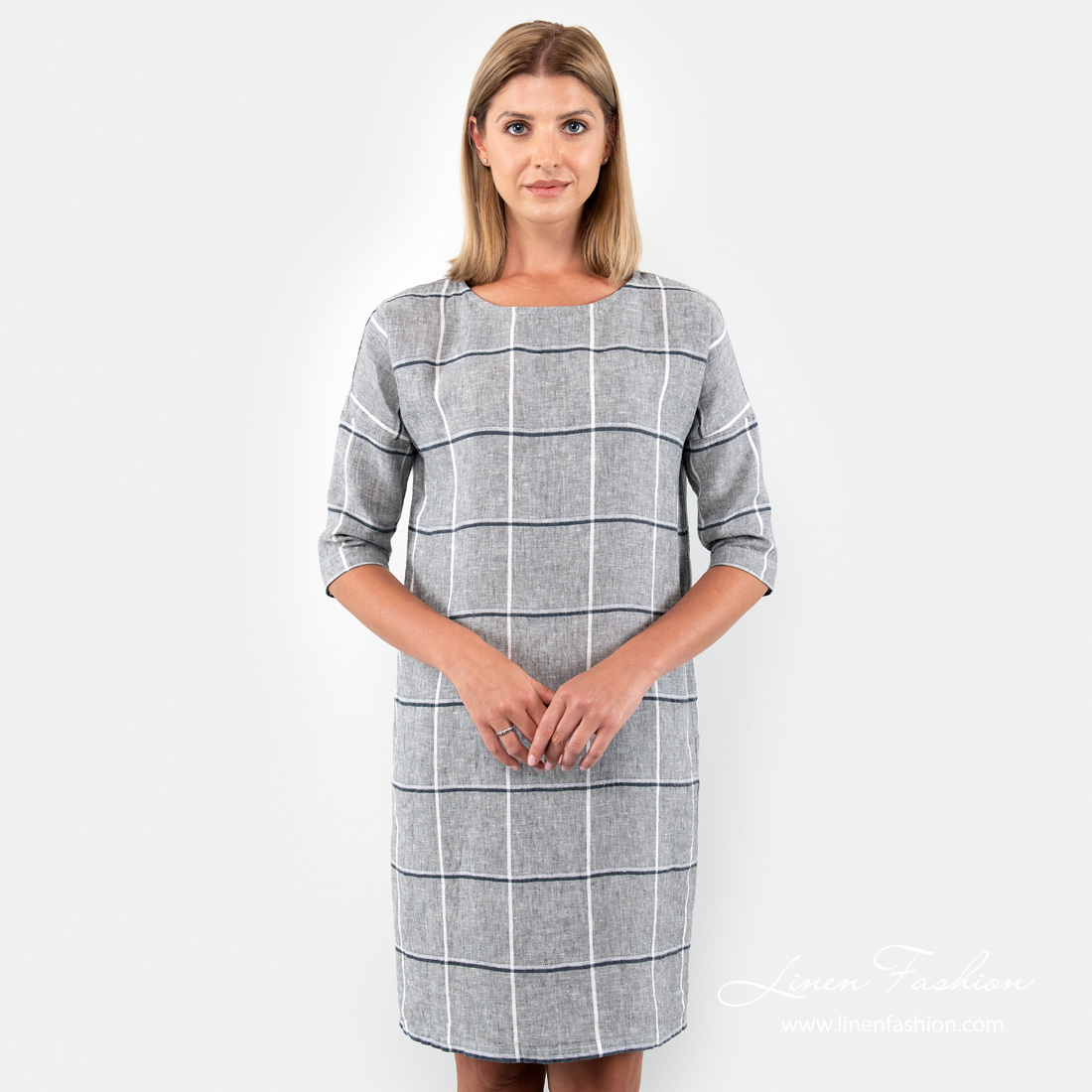 Grey linen dress "Checks"