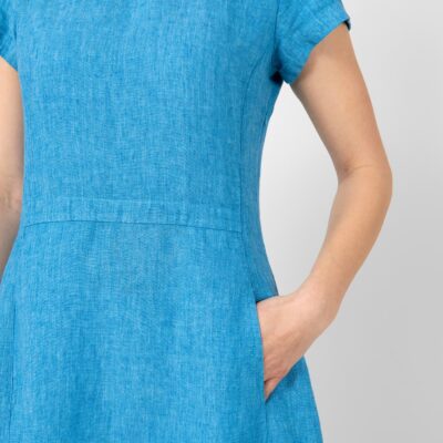 SIMA Dress blue 11 Blue linen dress with pockets