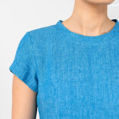 SIMA Dress blue 10 Blue linen dress, round neckline