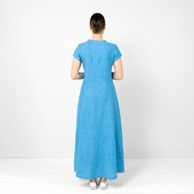 SIMA Dress blue 12 Blue linen dress, zipper closure on side