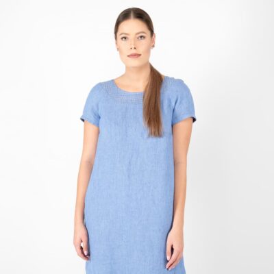 PROVENCE Dress blue 9 blue linen dress, short sleeves