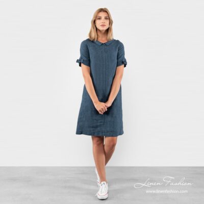 MONA Dress navy striped 7 Navy striped linen dress.