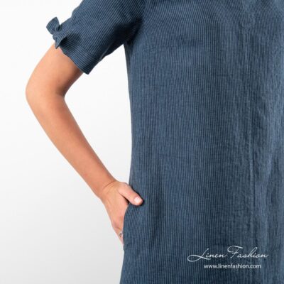 MONA Dress navy striped 9 Navy coloured linen dress.