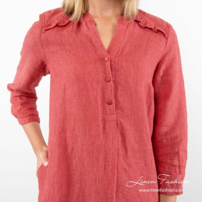 Linen coral dress front