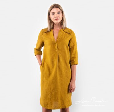 SIGA Dress mustard yellow 7 SIGA mustard yellow linen dress.
