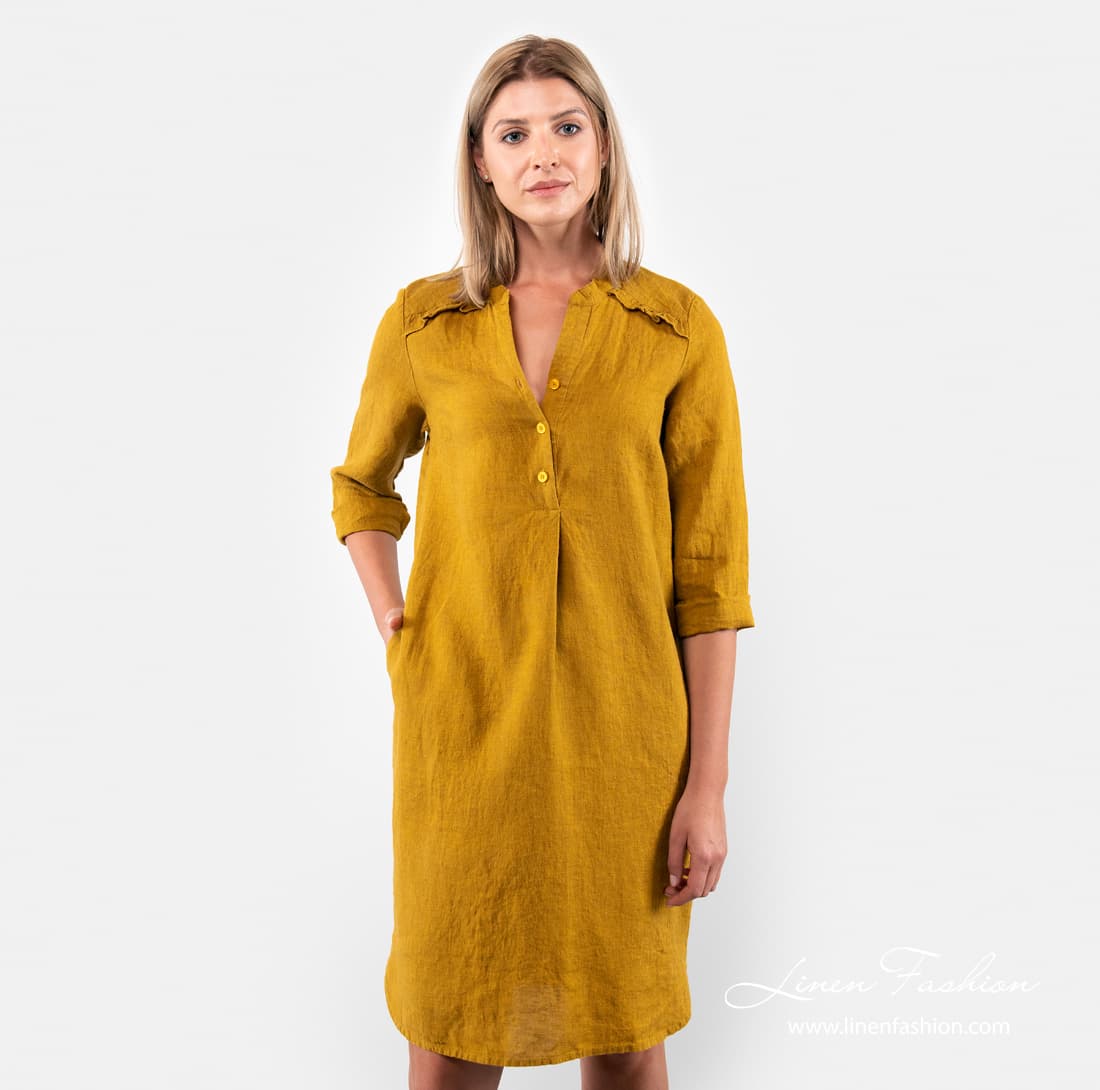 SIGA mustard yellow linen dress.
