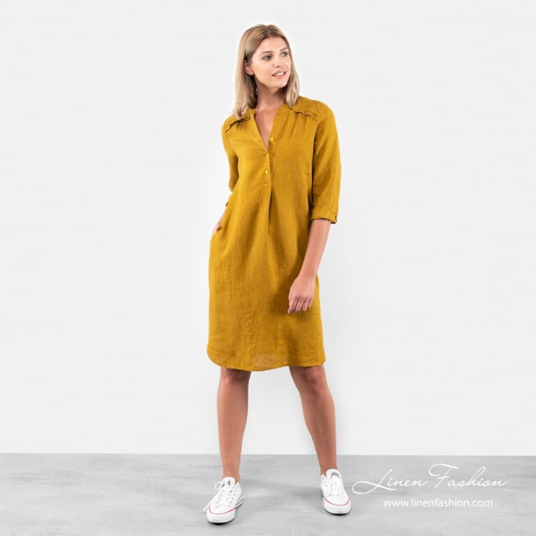 Mustard Yellow Linen Dress. Of High Quality. Mustard Yellow Linen Dress. Of High Quality.