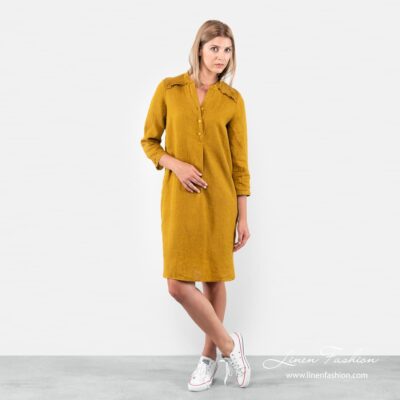 SIGA Dress mustard yellow 9 SIGA dress of 100% linen fabric.