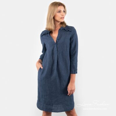 SIGA Dress dark blue 8 Navy blue linen dress