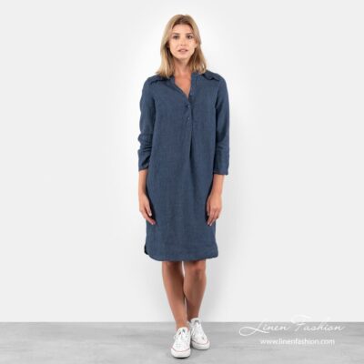 SIGA Dress dark blue 7 Navy blue linen dress full size
