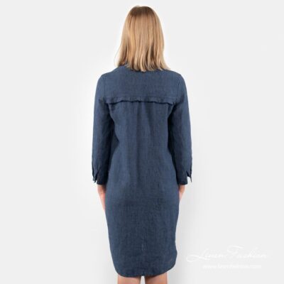 SIGA Dress dark blue 11 Navy blue linen dress from the back