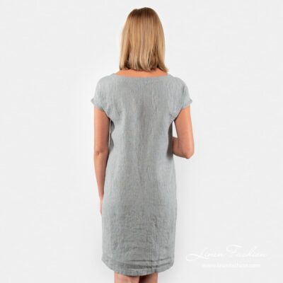 RETRO Dress grey 10 RETRO grey linen dress from the back