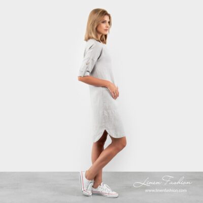 VILI Dress grey 8 Light grey linen dress slits on sides