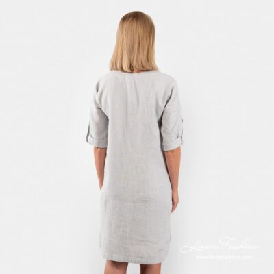 VILI Dress grey 10 Light grey linen dress from back side