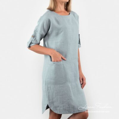 VILI Dress stone blue 9 Stone blue dress pocket detail