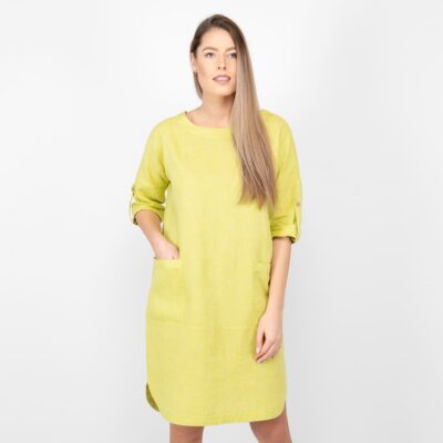VILI Dress salad green 9 salad green linen dress 3/4 sleeves