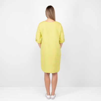 VILI Dress salad green 12 salad green linen dress, from backside