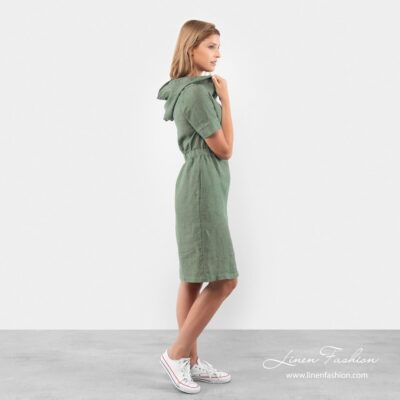 MAGALI Dress green 8 Green linen dress lenght and pokets
