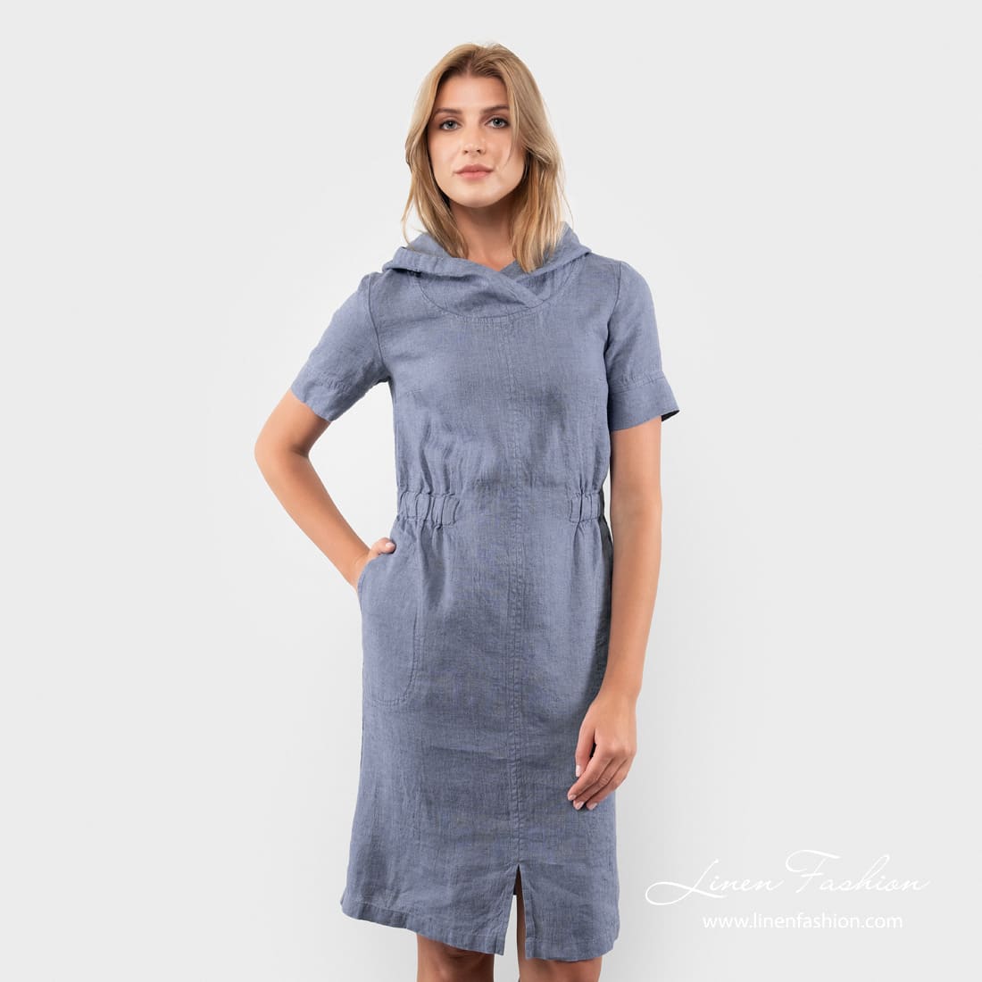 Blue linen dress
