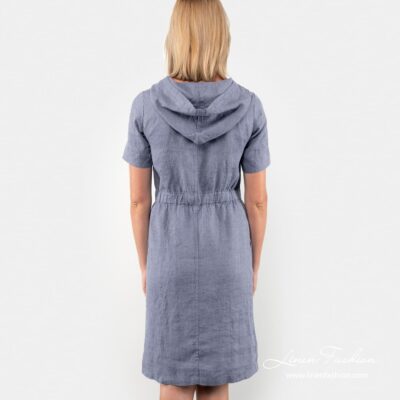 Blue linen dress back side