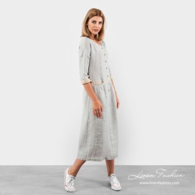 Grey linen dress below knee lenght