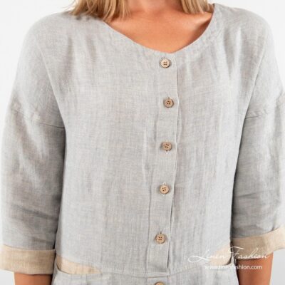 Grey linen dress with buttons