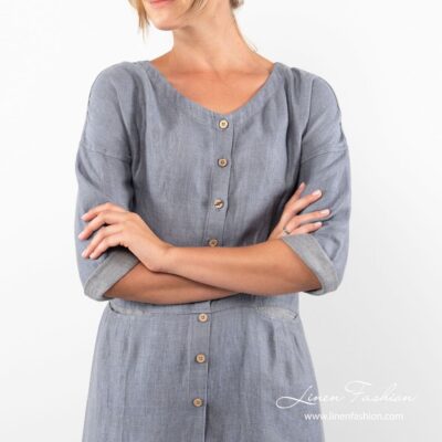 Blue linen dress sleeves