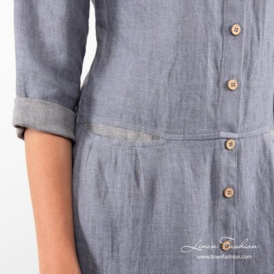 Blue linen dress buttons