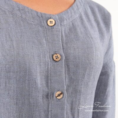 Blue linen dress oval neck