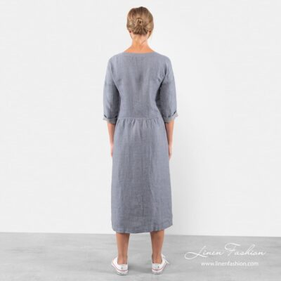 Blue linen dress back side