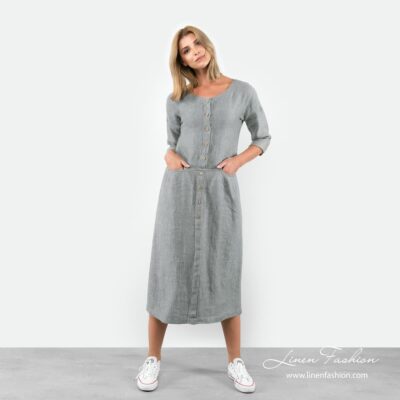 Greenish grey linen dress.