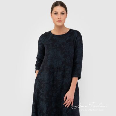 DELFINA Dress black floral 9 DELFINA 100% linen dress.