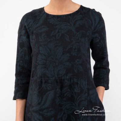 DELFINA Dress black floral 10 Linen dress in floral pattern.