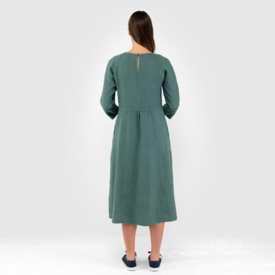 DELFINA Dress dark green 9 100% linen dress in green.